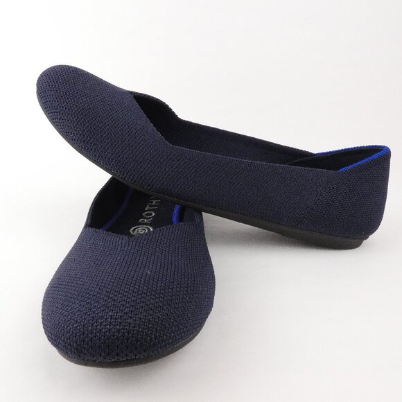Rothy's Shoes Womens 8 The Flats Navy Blue Knit Round Toe Slide On Flats - Picture 1 of 14